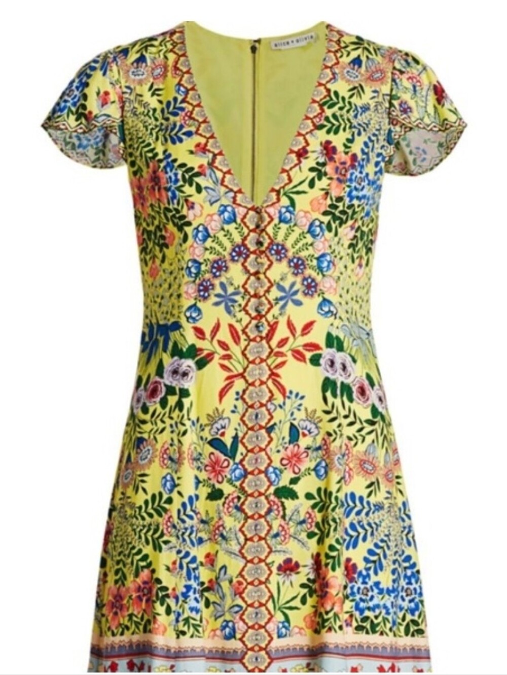 ALICE + OLIVIA Hadley Floral Mini Dress Women's Half Button V-neck Sz 4 - Picture 2 of 16